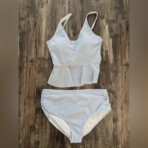 Ruffle Butts Striped Blue and White Women's Swim Set